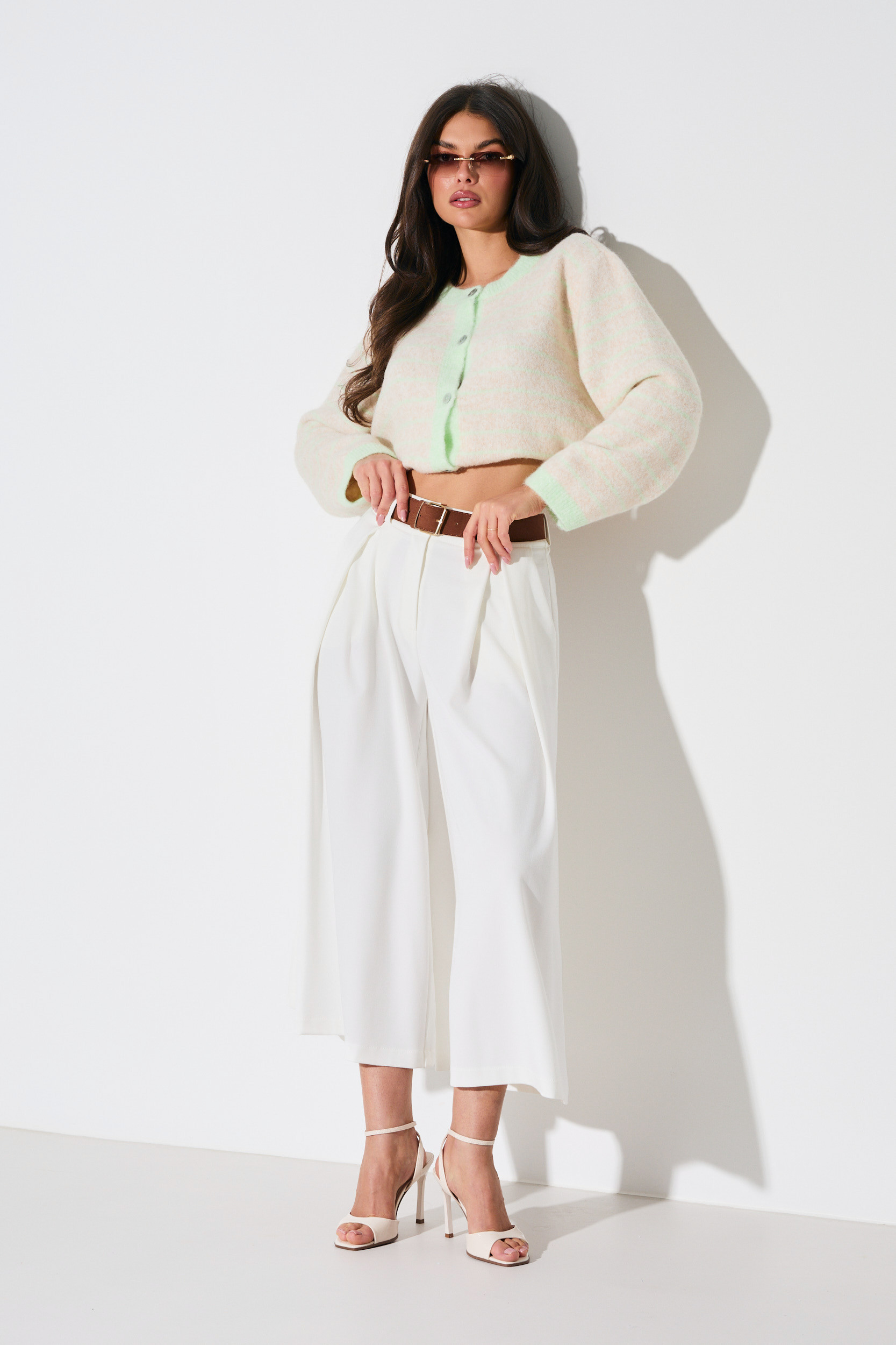 SPODNIE CULOTTE Z ZAKŁADKAMI I PASKIEM